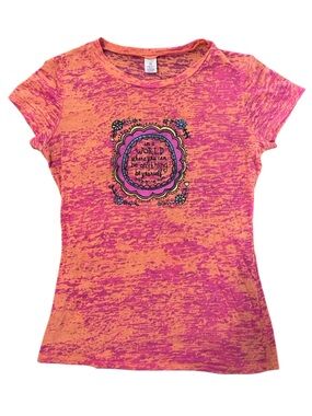 NATURAL LIFE Pink & Orange Graphic Tee with Floral Medallion